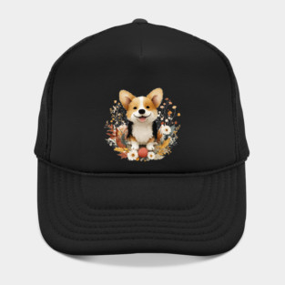 Happy Corgi in a Floral Wreath - Dog Mom & Dad Gift Hat