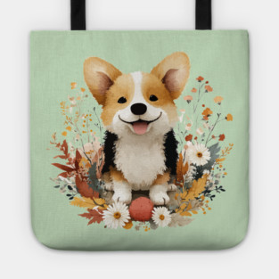 Happy Corgi in a Floral Wreath - Dog Mom & Dad Gift Tote