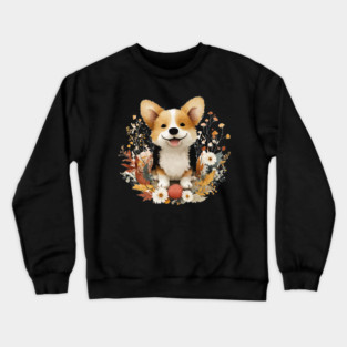 Happy Corgi in a Floral Wreath - Dog Mom & Dad Gift Crewneck Sweatshirt