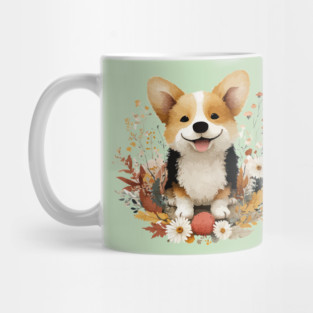 Happy Corgi in a Floral Wreath - Dog Mom & Dad Gift Mug