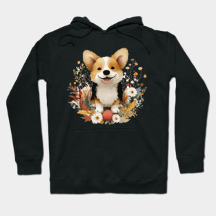 Happy Corgi in a Floral Wreath - Dog Mom & Dad Gift Hoodie