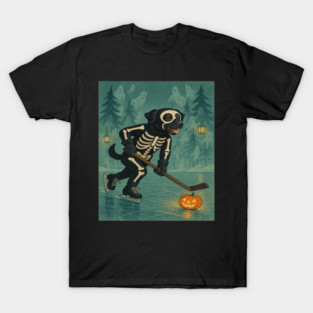 Labrador Skeleton Hockey – Retro Halloween Night T-Shirt