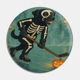 Labrador Skeleton Hockey – Retro Halloween Night Pin