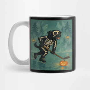 Labrador Skeleton Hockey – Retro Halloween Night Mug