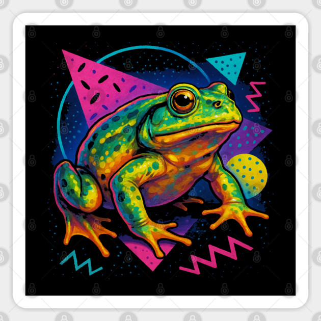 Retro Neon Chilean Wide Mouthed Toad - Retro 80s Amphibian Graphic Sticker by Reptiq's Store