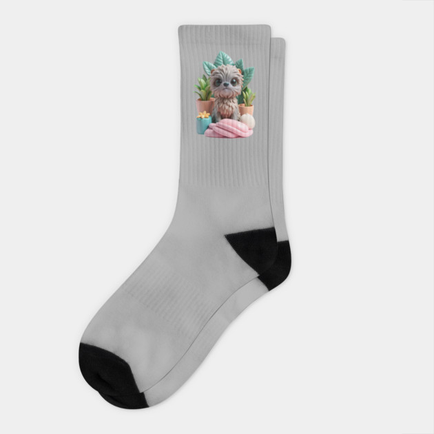 Cute Fluffy Creature Pet Art | Whimsical Animal Design Socks by IamActiveDog