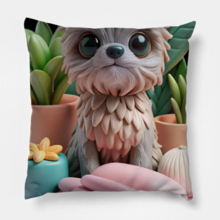 Cute Fluffy Creature Pet Art | Whimsical Animal Design Pillow