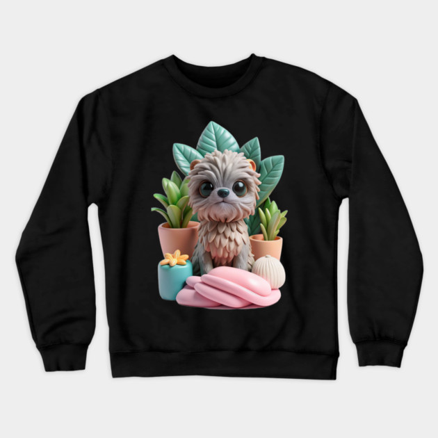 Cute Fluffy Creature Pet Art | Whimsical Animal Design Crewneck Sweatshirt by IamActiveDog