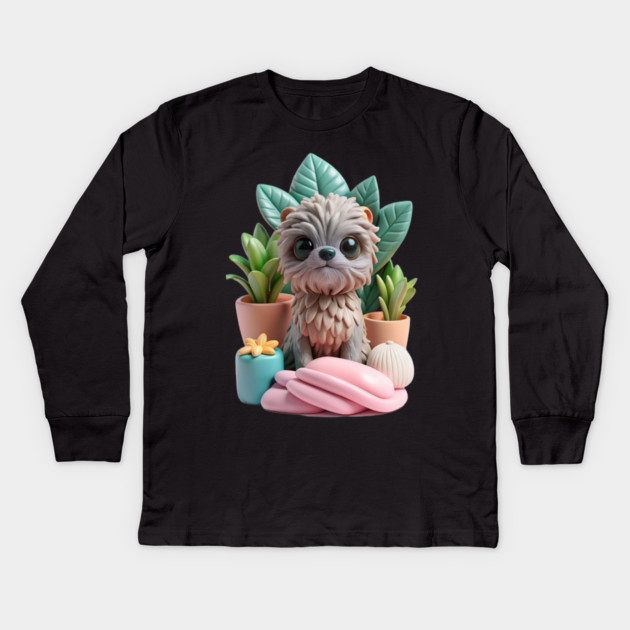 Cute Fluffy Creature Pet Art | Whimsical Animal Design Kids Long Sleeve T-Shirt by IamActiveDog
