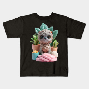 Cute Fluffy Creature Pet Art | Whimsical Animal Design Kids T-Shirt