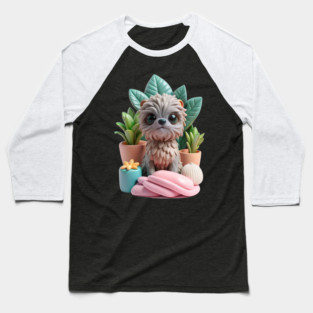 Cute Fluffy Creature Pet Art | Whimsical Animal Design Baseball T-Shirt