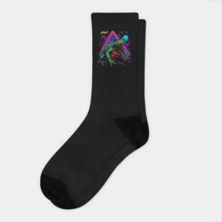 Retro Neon Fire Bellied Toad - Luminous Retro Amphibian Art Socks