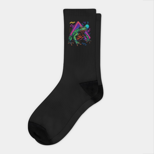 Retro Neon Fire Bellied Toad - Luminous Retro Amphibian Art Socks by Reptiq's Store