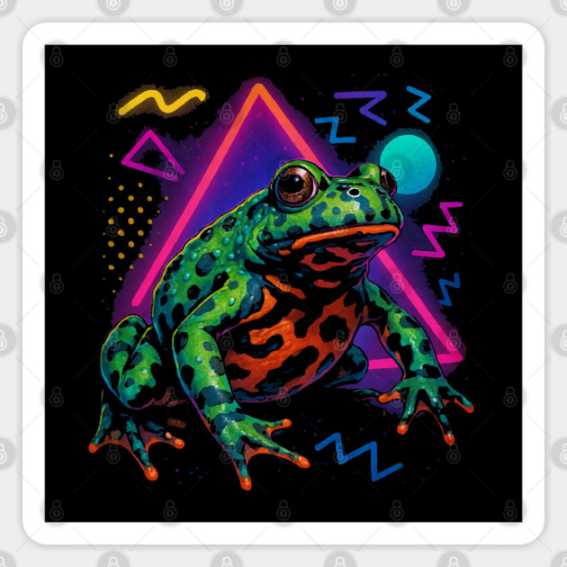 Retro Neon Fire Bellied Toad - Luminous Retro Amphibian Art Sticker by Reptiq's Store