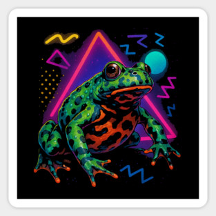 Retro Neon Fire Bellied Toad - Luminous Retro Amphibian Art Magnet