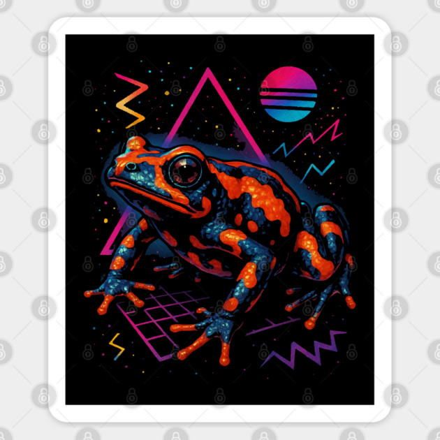 Retro Neon Bumble Bee Toad - Futuristic Neon Amphibian Design Sticker by Reptiq's Store