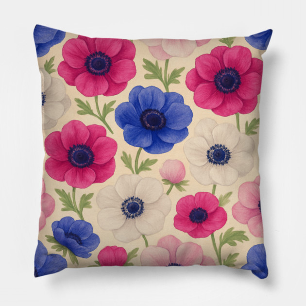 Anemone Watercolor Floral Pattern Pillow by Sharafeldin  's Store