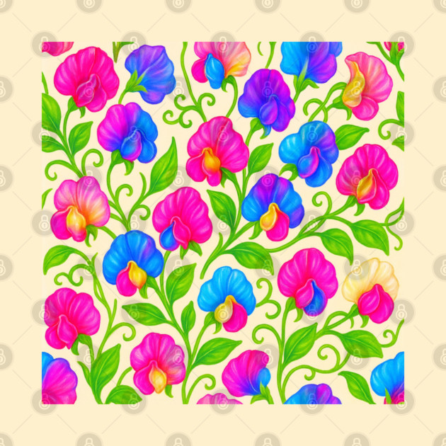 Sweet Pea Watercolor Gouache Floral Pattern by Sharafeldin  's Store