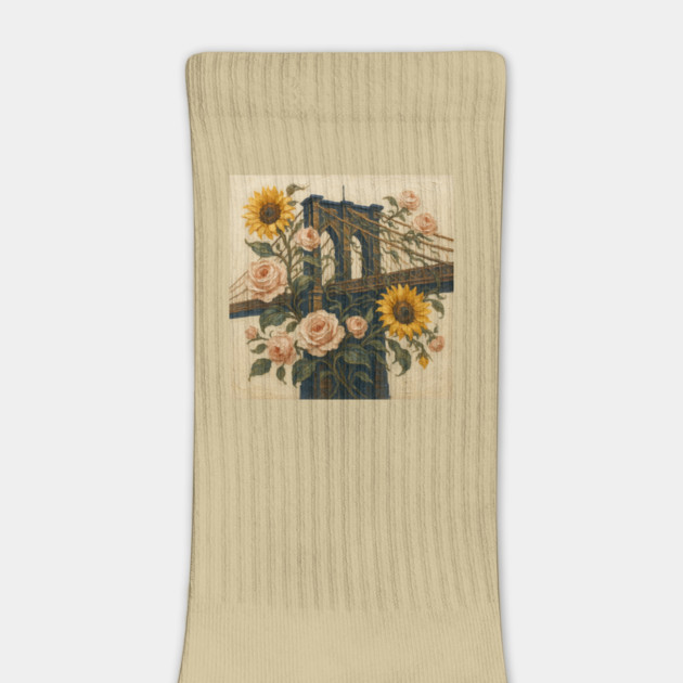 Brooklyn Bridge Floral  – Sunflowers & Roses Modern Art by Sharafeldin  's Store