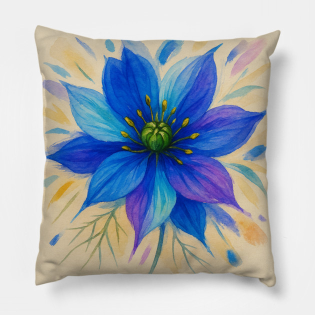 Nigella Abstract Watercolor Bloom Pillow by Sharafeldin  's Store