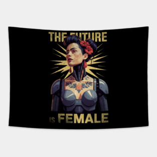 The Future is Female – Cyberpunk Feminist Empowerment Art Tapestry