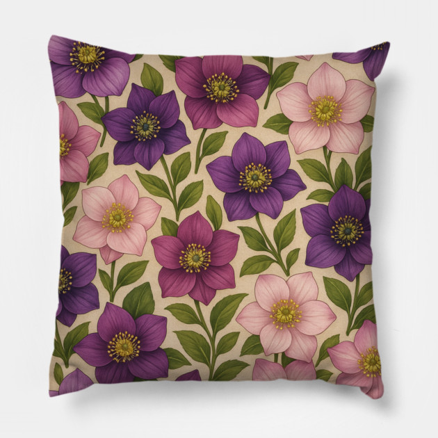 Hellebore Lilac & Blush Floral Pattern Pillow by Sharafeldin  's Store