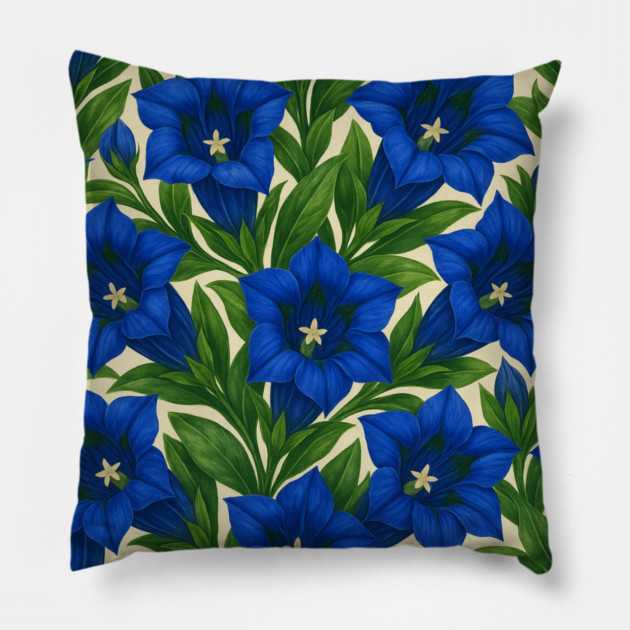 Trumpet Gentian Botanical Floral Pattern Pillow by Sharafeldin  's Store