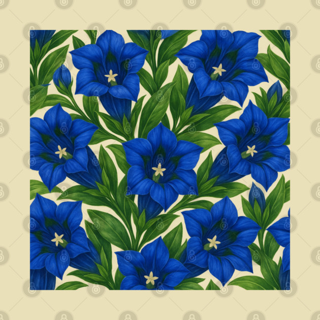 Trumpet Gentian Botanical Floral Pattern by Sharafeldin  's Store