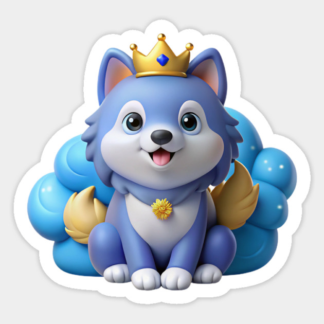 Blue Merle Pomeranian Cartoon – Fluffy Royal Pup on Pastel Cloud with Crown and Glitter Stars Magnet by IamActiveDog