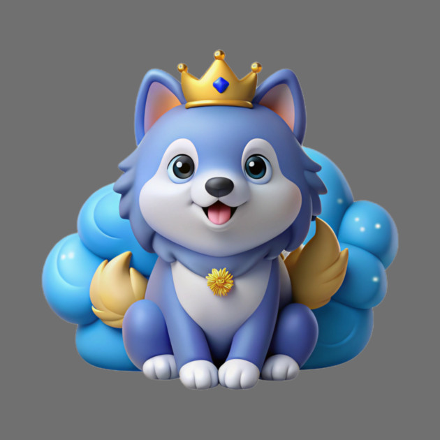 Blue Merle Pomeranian Cartoon – Fluffy Royal Pup on Pastel Cloud with Crown and Glitter Stars by IamActiveDog