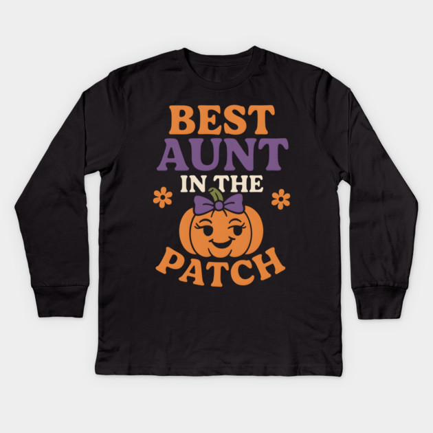 Best Aunt in the Patch Fall Pumpkin Seasonal Graphic Kids Long Sleeve T-Shirt by MakerMind8.2