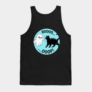 Booo…OOP Black Cat with Ghost Halloween Costume Day Kids Tank Top