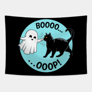 Booo…OOP Black Cat with Ghost Halloween Costume Day Kids Tapestry