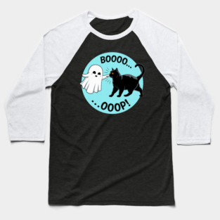Booo…OOP Black Cat with Ghost Halloween Costume Day Kids Baseball T-Shirt