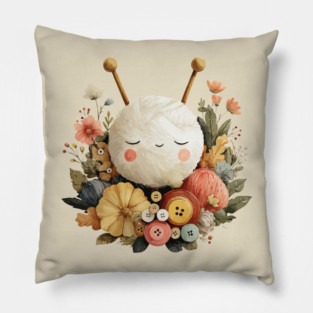 Cozy Yarn Ball & Buttons - Knitter & Crocheter Gift Pillow