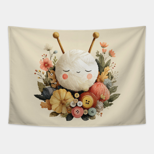 Cozy Yarn Ball & Buttons - Knitter & Crocheter Gift Tapestry by TuncGK