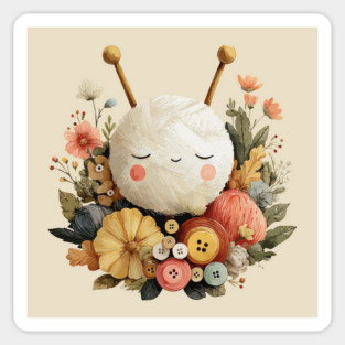 Cozy Yarn Ball & Buttons - Knitter & Crocheter Gift Sticker