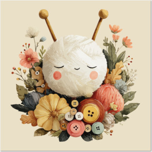Cozy Yarn Ball & Buttons - Knitter & Crocheter Gift Posters and Art