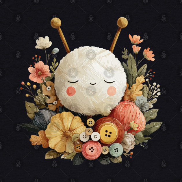 Cozy Yarn Ball & Buttons - Knitter & Crocheter Gift by TuncGK