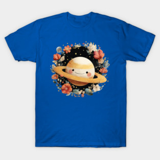 Planet Saturn in a Celestial Wreath - Spacecore Folk Art T-Shirt