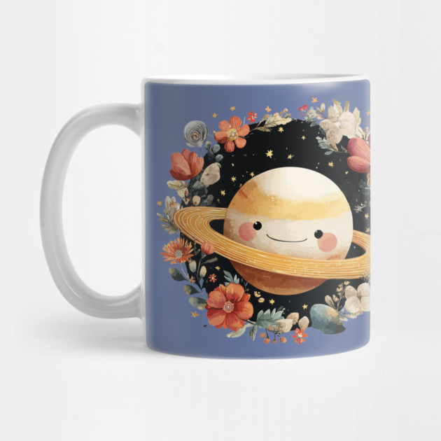 Planet Saturn in a Celestial Wreath - Spacecore Folk Art by TuncGK