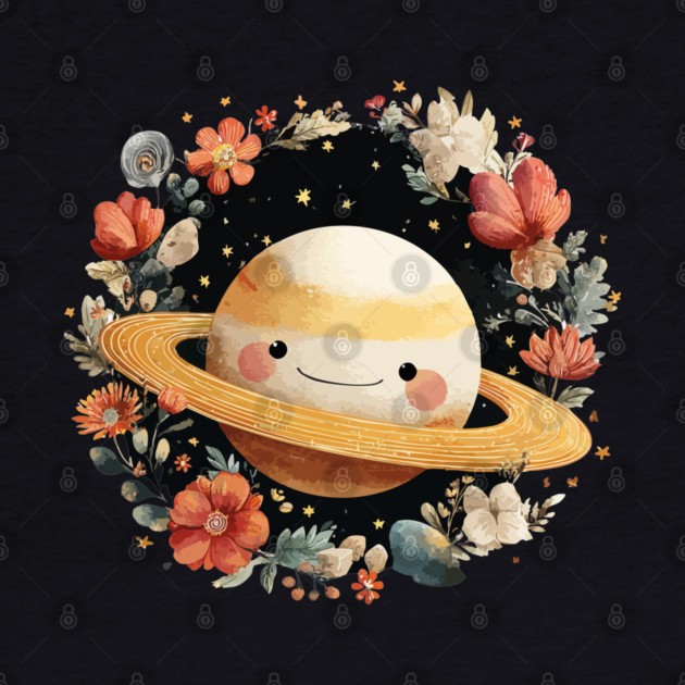 Planet Saturn in a Celestial Wreath - Spacecore Folk Art by TuncGK
