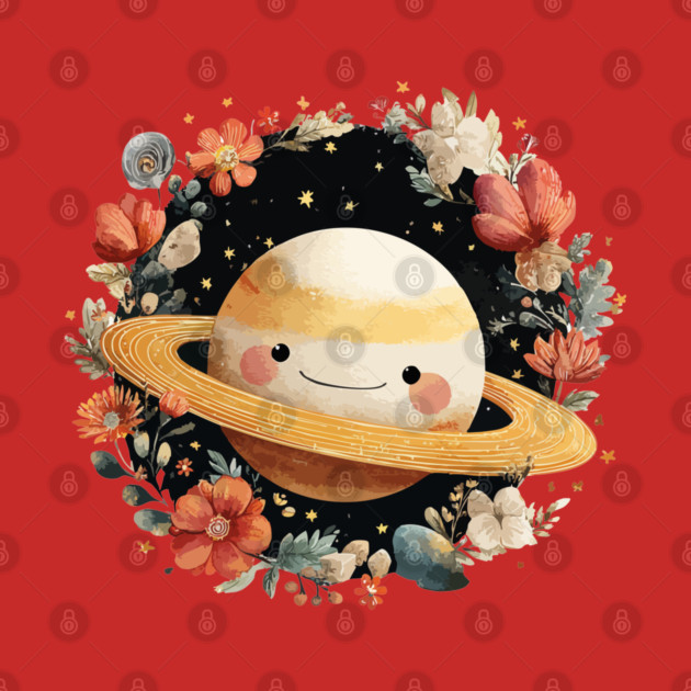 Planet Saturn in a Celestial Wreath - Spacecore Folk Art by TuncGK