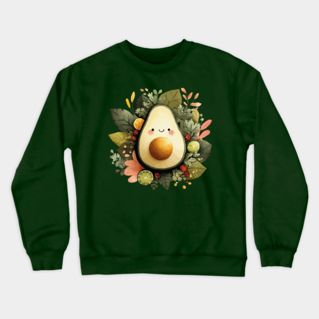 Whimsical Avocado in a Citrus Wreath - Vegan & Foodie Art Crewneck Sweatshirt by TuncGK