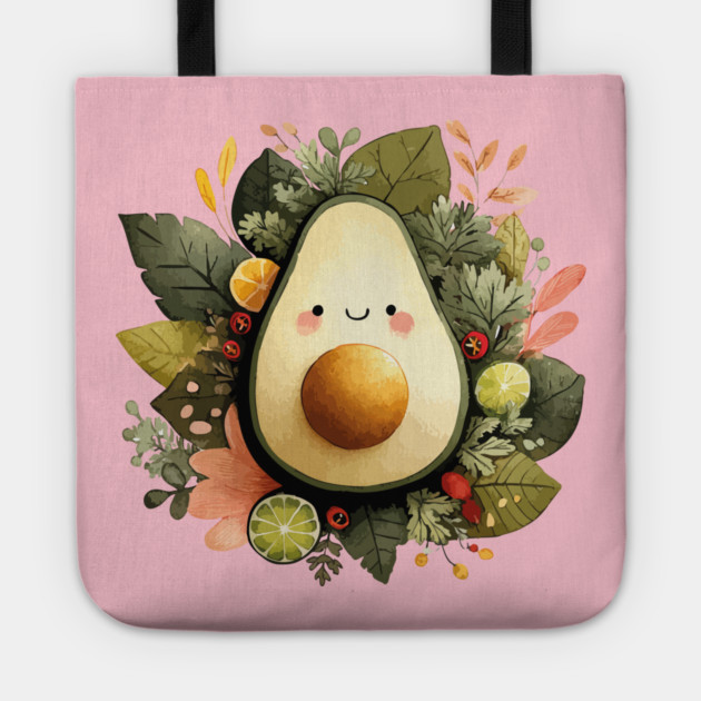 Whimsical Avocado in a Citrus Wreath - Vegan & Foodie Art Tote by TuncGK