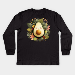 Whimsical Avocado in a Citrus Wreath - Vegan & Foodie Art Kids Long Sleeve T-Shirt