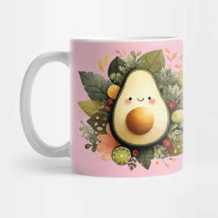 Whimsical Avocado in a Citrus Wreath - Vegan & Foodie Art Mug