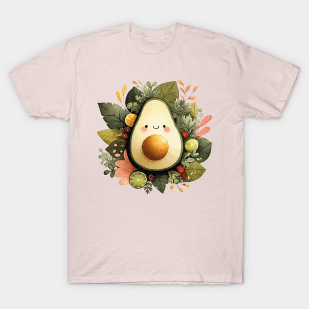 Whimsical Avocado in a Citrus Wreath - Vegan & Foodie Art T-Shirt by TuncGK