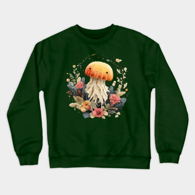 Ethereal Jellyfish in a Coral Wreath - Mystical Ocean Art Crewneck Sweatshirt by TuncGK
