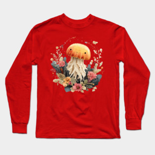 Ethereal Jellyfish in a Coral Wreath - Mystical Ocean Art Long Sleeve T-Shirt